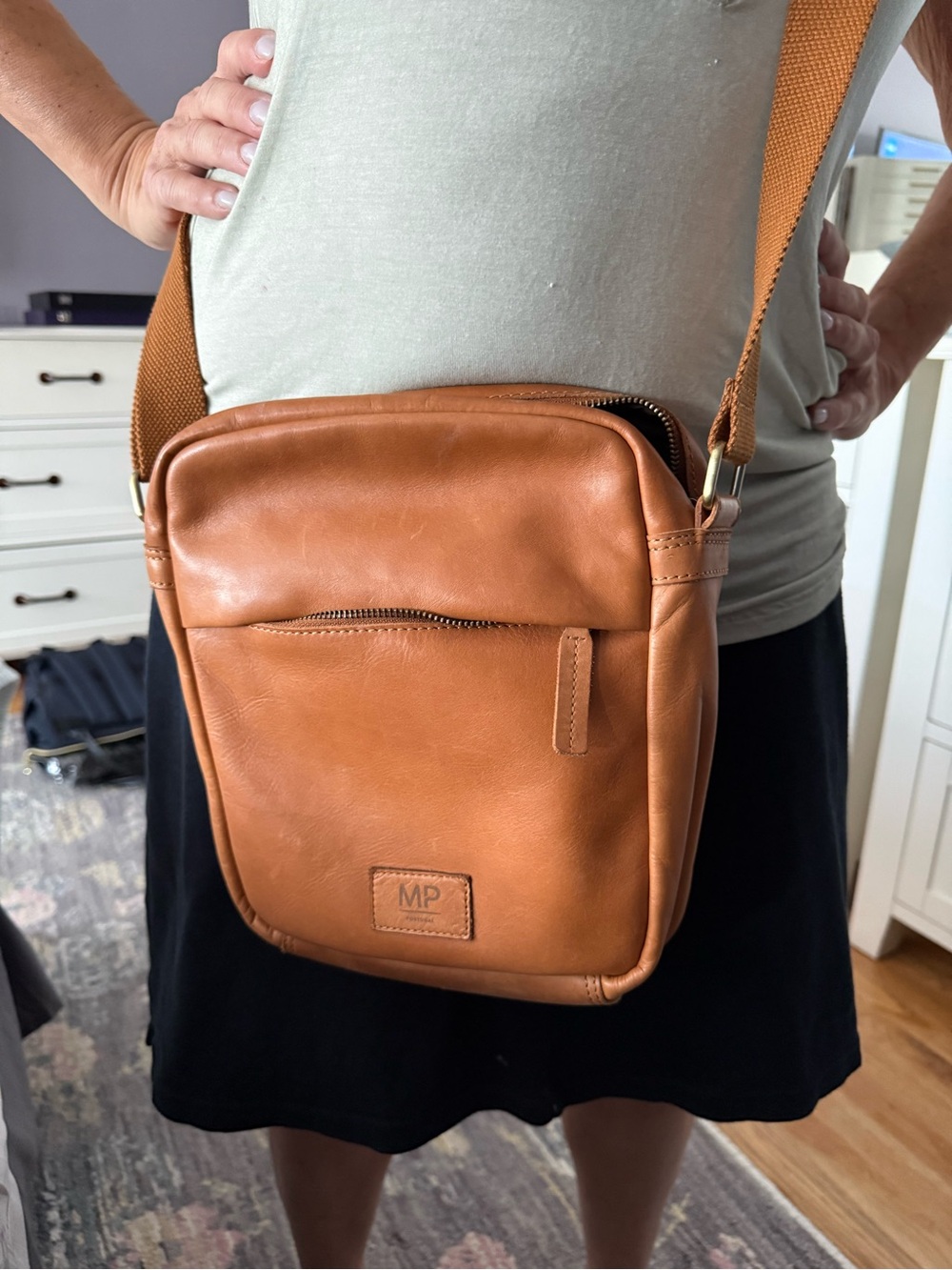 Leather Messenger Bag in Tan —  Crossbody